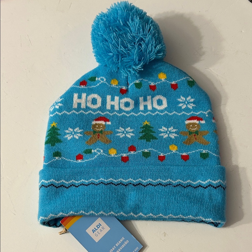 ALDI Holiday Beanie NEW winter pompom hat gingerbread man ho ho